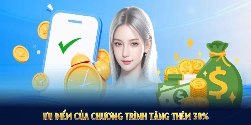 Ưu điểm của chương trình tăng thêm 30% khi nạp tiền trong khung giờ vàng